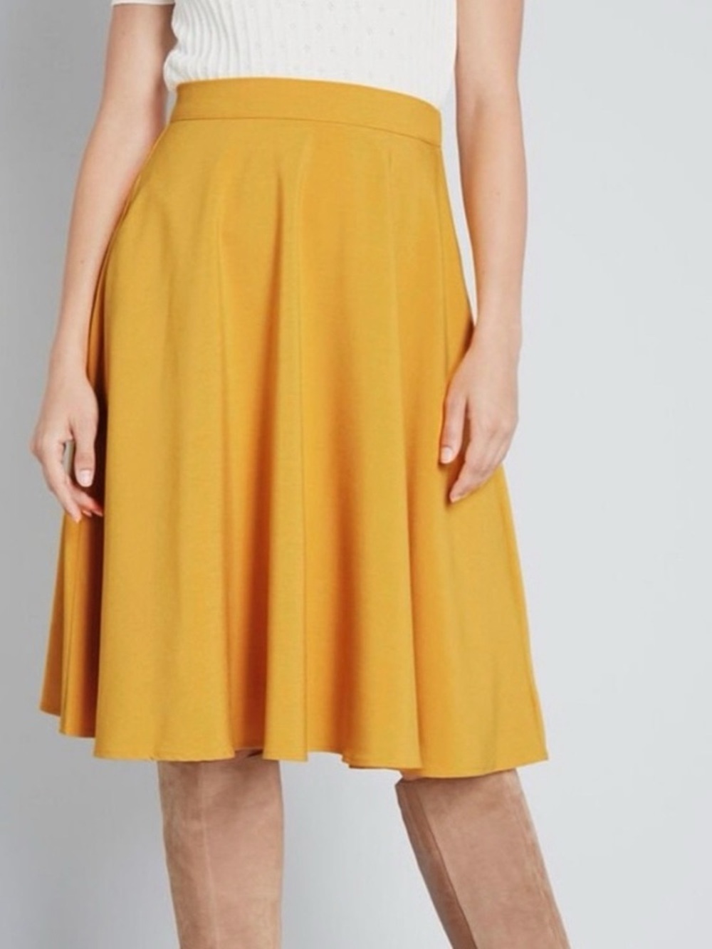 ModCloth Mustard Yellow A-Line Midi Skirt Sz Sm